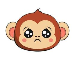 Monkey Chimpanzee Worried Face Head Kawaii Sticker Isolated vector