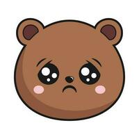 Bear Worried Face Head Kawaii Sticker Isolated vector