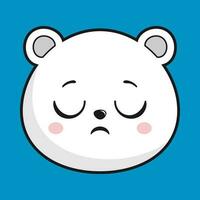 polar oso triste decepcionado cara cabeza kawaii pegatina aislado vector