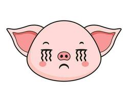 Pig Crying Face Head Kawaii Sticker vector