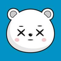 Polar Bear Dizzy X Eye Face Head Kawaii Sticker Isolated vector