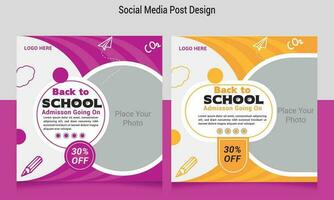 Back to school social media  posts design, Back to school social media post banner template, School admission social media template vector