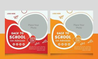 Back to school social media  posts design, Back to school social media post banner template, School admission social media template vector