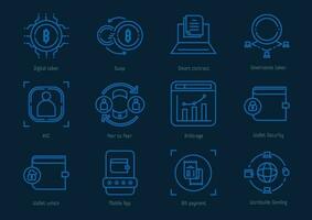 fintech icono conjunto con criptomoneda vector