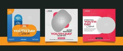 Youth day social media post banner square flyer template vector