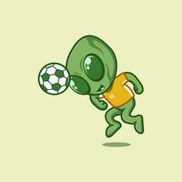 cute cartoon alien playing football vector