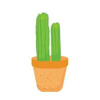 prickly cactus in a ceramic pot. A desert flower. A house plant. Vector stock illustration. Isolated on a white background.