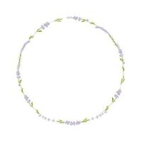 Round frame made of lavender flowers. vector stock illustration. Delicate lilac buds. Purple template for a wedding invitation. Isolated on a white background.