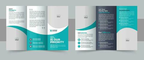 Medical Clinic Trifold Brochure Layout, Medical and healthcare trifold brochure template vector