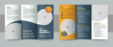 Medical Clinic Trifold Brochure Layout, Medical and healthcare trifold brochure template vector