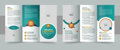 Medical Clinic Trifold Brochure Layout, Medical or healthcare trifold brochure template vector