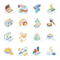 Bundle of Digital Currencies Isometric Icons vector