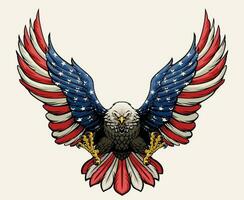 americano águila untado el alas con americano bandera color vector
