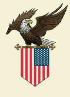 Bald Eagle Stands on the American Flag vector