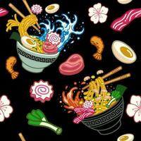 Seamless japanese ramen noodle pattern vector