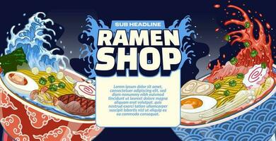 Delicious Japanese Ramen Banner Ad Template With Empty Space For Text vector