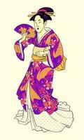 Hand Drawn Illustration of Beautiful Geisha in Traditional Kimono vector