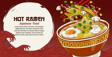 caliente delicioso ramen bandera diseño con vacío espacio para texto vector