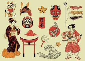 Collection of Hand Drawn Japanese Object vector