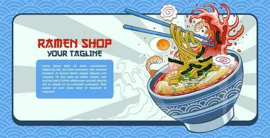 Japanese Ramen Web Banner Ad Template With Empty Space For Text vector