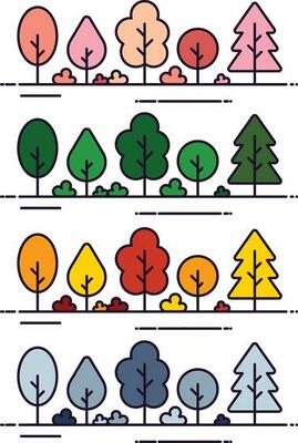 flat design vector 4 season tree illustration collection