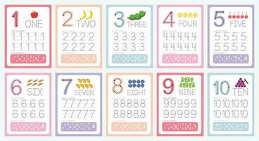 flat cute design vector colorful learning number tracing number counting collection