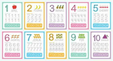 flat cute design vector colorful learning number tracing number counting collection