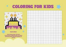 flat design vector pixel coloring for kids worksheet page printable