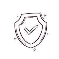 Hand Drawn Shield With Check Mark. Doodle Vector Sketch Illustration