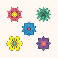 Cute geometric flower icons in bright and playful colors. Geometric shapes and bright, cheerful colors. Each icon brings a burst of energy and charm, perfect for adding a lively touch to your projects vector