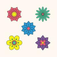 Cute geometric flower icons in bright and playful colors. Geometric shapes and bright, cheerful colors. Each icon brings a burst of energy and charm, perfect for adding a lively touch to your projects vector