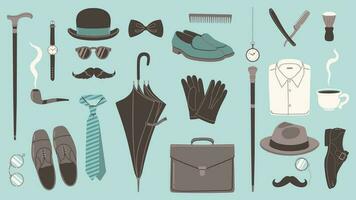 Men's collection in retro style. Gentleman's accessory set. Vector graphics