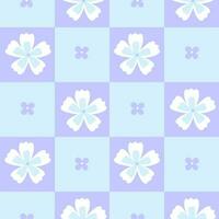 Cute checkered seamless pattern with flowers in a blue colors. Vector graphics.