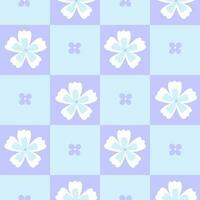 Cute checkered seamless pattern with flowers in a blue colors. Vector graphics.