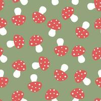 Simple seamless pattern with mushrooms on a green background.Vector graphics. vector