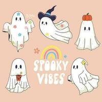 Set of magical cute happy ghosts. Vector graphics.