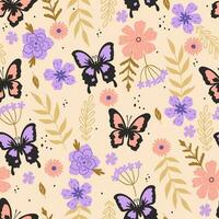 Seamless pattern with butterflies and flowers. Vector graphics.