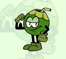 Coco Fruta retro mascota ilustración vector