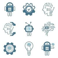 Set of 9 AI icons, symbols. Groups of Artificial intelligence line icons technology concepts, and cybernetic, ai, technology vector, illustration design vector