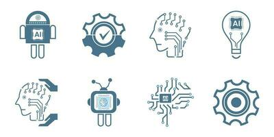 Groups of 8 Artificial intelligence line icons, Eight technology symbols concepts, and 9 cybernetic icons, ai, technology vector, illustration vector