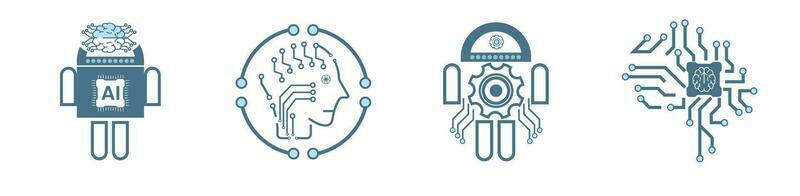 Set of 4 Artificial intelligence line icons, Four AI for technology symbols concepts, and 4 cybernetic icons, ai, technology vector, illustration vector