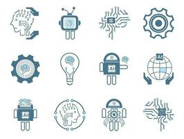 Twelve Artificial intelligence line icons, 12 AI for technology symbols concepts, and 12 cybernetic icons, ai, technology vector, illustration vector