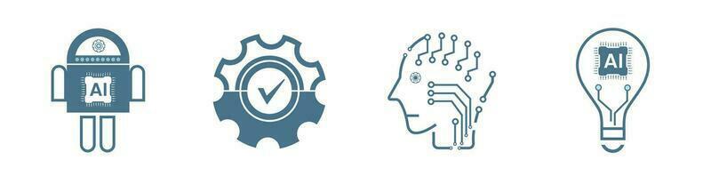 Groups of 4 Artificial intelligence line icons, Four technology symbols concepts, and 9 cybernetic icons, ai, technology vector, illustration vector