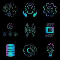 Technology icons vector for Brain AI concepts, and AI vector design for website, UX and UI styles, 9 icons of AI generation illustration symbol, on dark backgroun