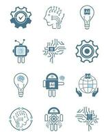 grupos de doce artificial inteligencia línea iconos, 12 ai para tecnología símbolos conceptos, y 12 cibernético iconos, ai, tecnología vector, ilustración concepto diseño vector