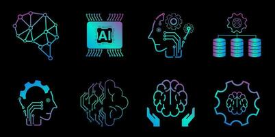 8 artificial intelligence icons, 8 AI icon sets vector, illustration vector