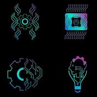 Set of Technology icons vector for Brain AI concepts, and AI vector design for website, UX and UI styles, Four icons of AI generation illustration symbol, on dark backgroun