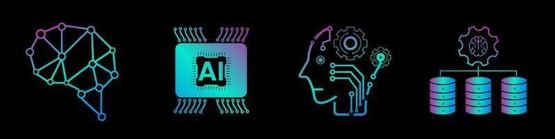 cuatro de ai-artificial inteligencia icono colocar. 4 4 datos Ciencias tecnología símbolos concepto vector