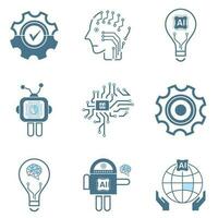 Groups of NINE Artificial intelligence line icons, 9 AI for technology symbols concepts, and Nine cybernetic icons, ai, technology vector, illustration concept design vector