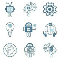 Groups of Nine Artificial intelligence line icons, 9 technology symbols concepts, and 9 cybernetic icons, ai, technology vector, illustration design vector